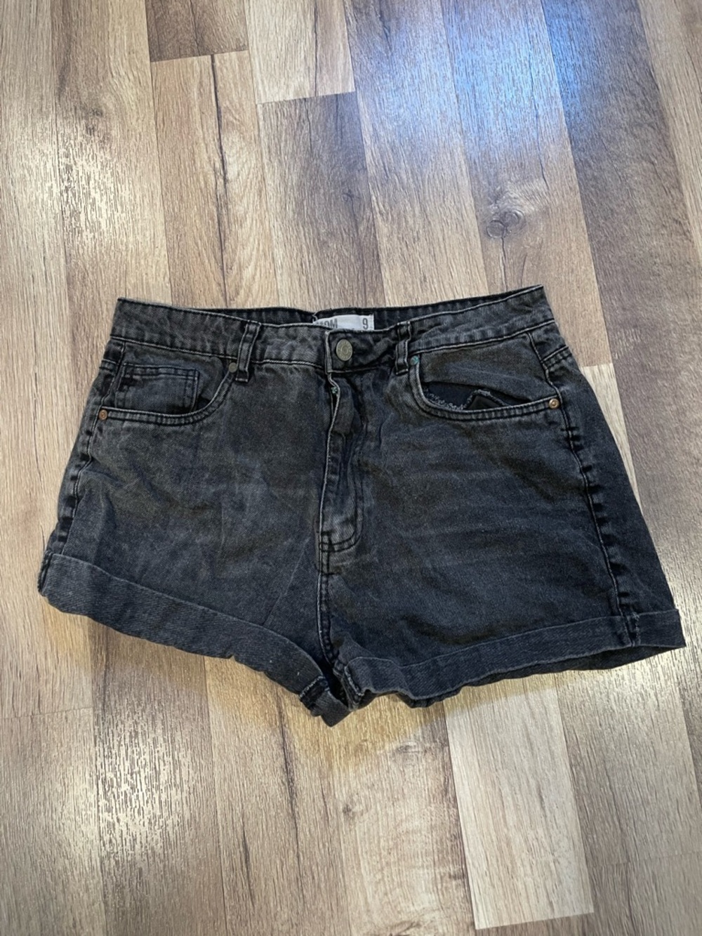 Mom refuge Washed Black High-Rise Rolled Hem Jean Shorts - Picture 1 of 4